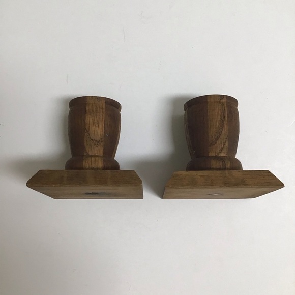 Vintage Folk Art Rustic Pair Small Solid Wood Candlestick Holders 3” Primitive - Picture 9 of 16